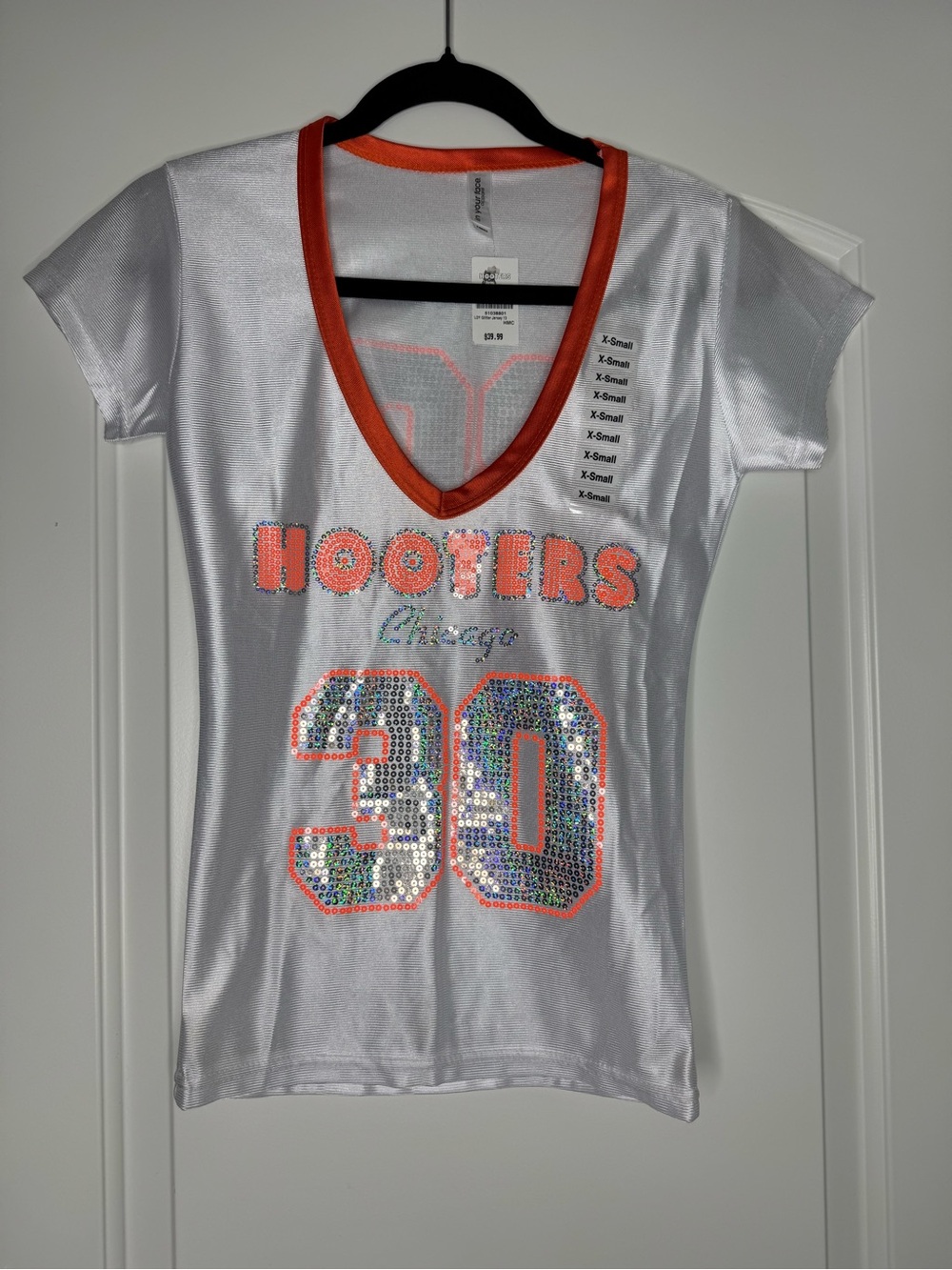 HOOTERS Chicago Sequin V-Neck Women's Top - White/Orange